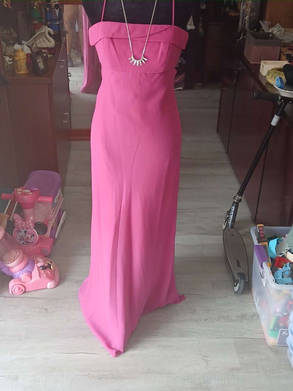 Strapless Fuchsia Maxi Dress with Folded Bodice